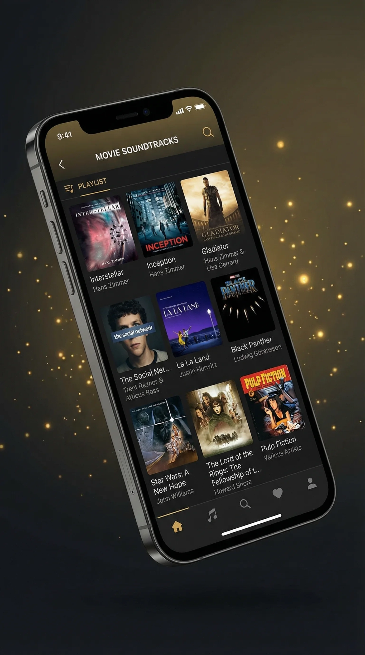 爱情岛论坛移动端APP界面展示，显示电影原声带专辑列表